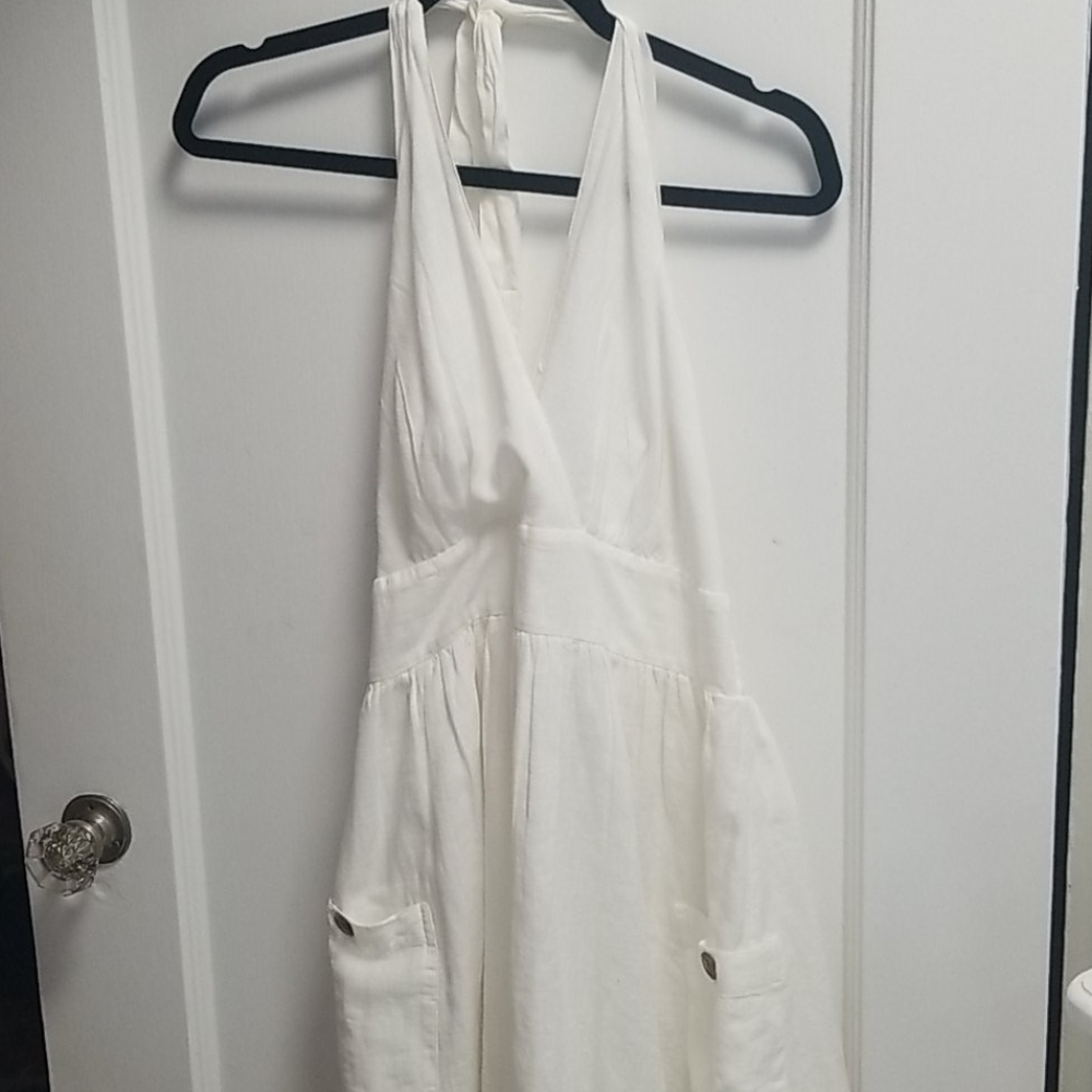 White Halter Surplice Fit and Flare Dress